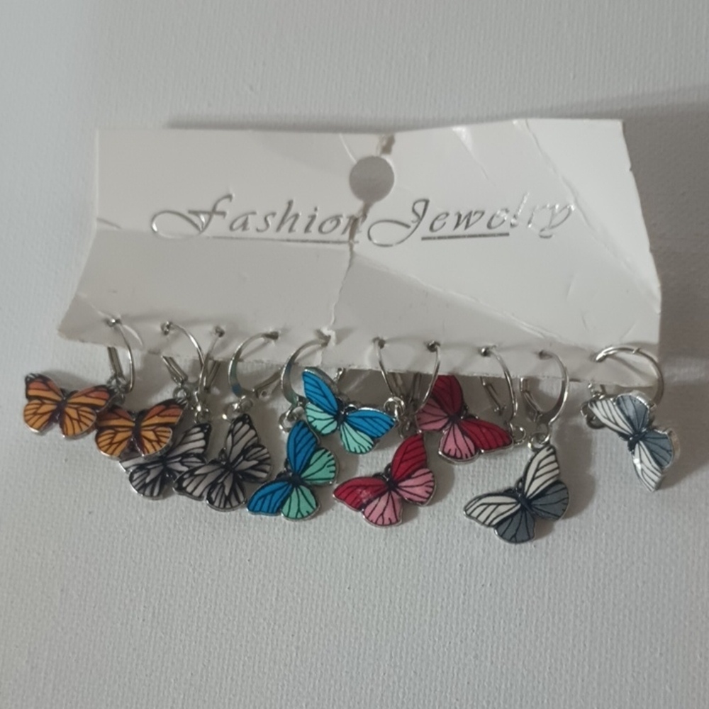 Fashion Jewelry Multi-Color Butterfly Hoop Earrings Set